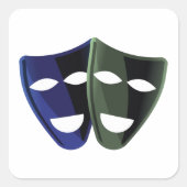 Theatermaskers blauw en groen vierkante sticker (Voorkant)