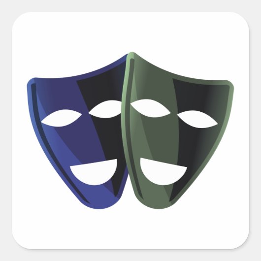 Theatermaskers blauw en groen vierkante sticker (Voorkant)