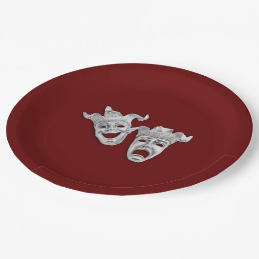 Theatermaskers comedy en tragedie papieren bordje (Gekanteld)