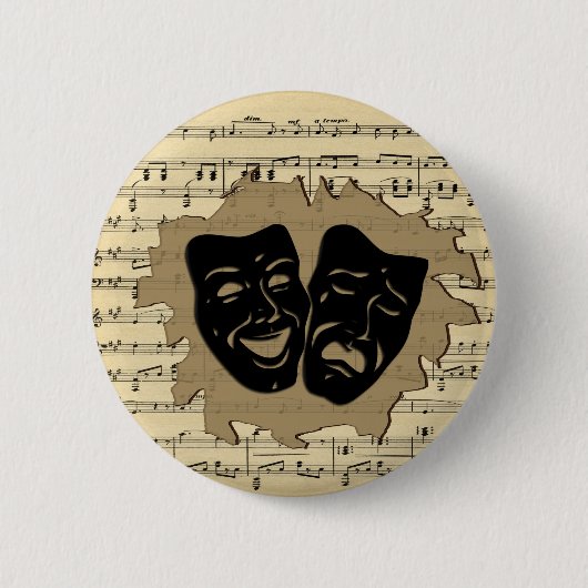 Theatermaskers en Antiek muziek Ronde Button 5,7 Cm (Voorkant)