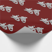 Theatermaskers ontwerp maroon cadeaupapier (Hoek)