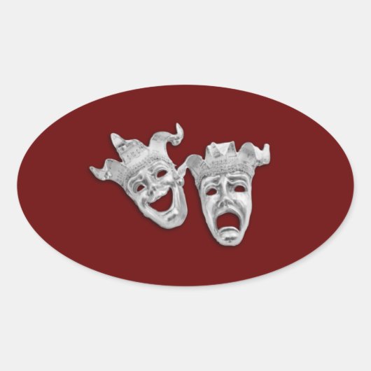 Theatermaskers ontwerpoplegering ovale sticker (Voorkant)