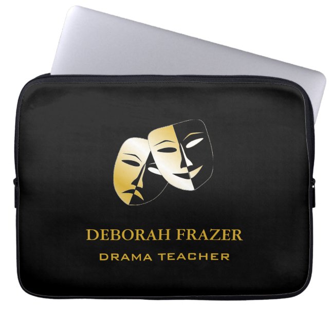 Theatermaskers silhouet zwart laptop sleeve (Voorkant)