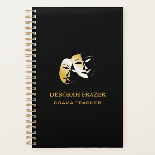 Theatermaskers silhouet zwart planner (Voorkant)