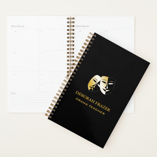 Theatermaskers silhouet zwart planner (Display)