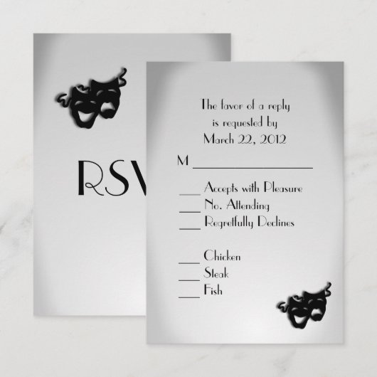 Theaterontwerp RSVP met menukeuze Kaartje (Voorkant / Achterkant)