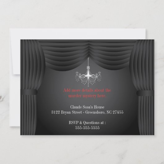 Theatrale Adult Murder Mystery Dinner Party Kaart (Achterkant)