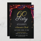 Theatrale rode gordijnen met lichten 60e verjaarda kaart (Voorkant / Achterkant)