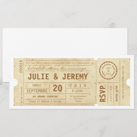 Théâtre de mariage de billets kaart (Voorkant / Achterkant)