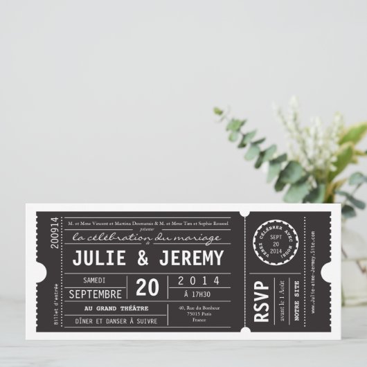 Théâtre de mariage de billets kaart (Staand voorkant)