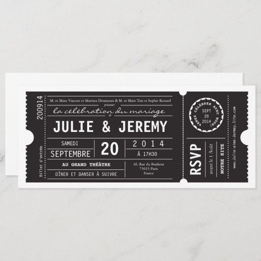 Théâtre de mariage de billets kaart (Voorkant / Achterkant)