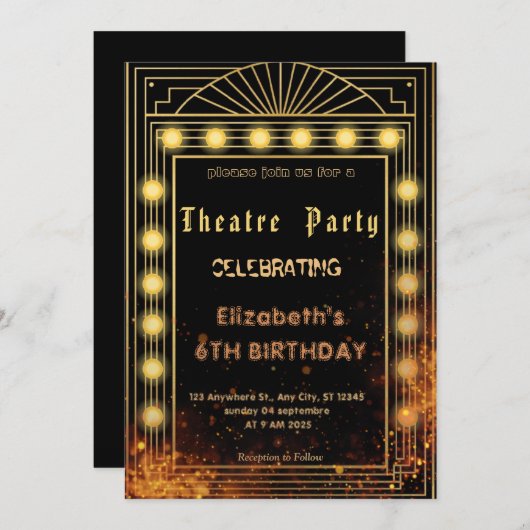 Theatre Marquee Party Invitation – Birthday invite Kaart (Voorkant / Achterkant)