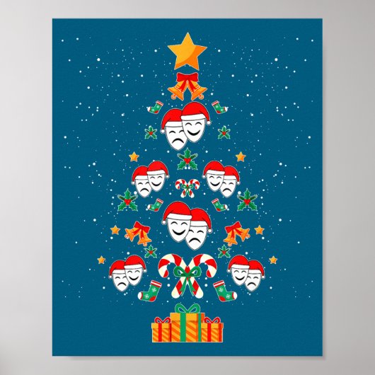 Theatre Masks Drama Actor Actress Christmas Tree X Poster (Voorkant)