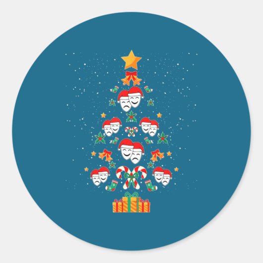 Theatre Masks Drama Actor Actress Christmas Tree X Ronde Sticker (Voorkant)