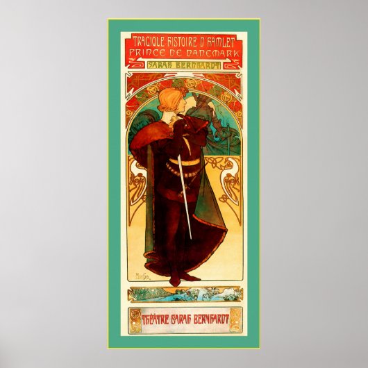 Theatre Sarah Bernhardt ~ Hamlet ~ Alphonse Mucha Poster (Voorkant)