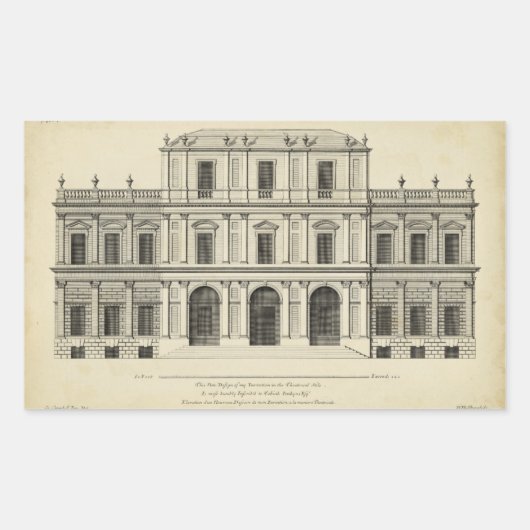 Theatrische stijlgevel van Colen Campbell Rechthoekige Sticker (Voorkant)