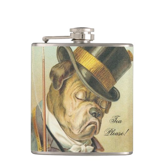 "Thee alsjeblieft!" Elegante hond Bulldog Heupfles (Voorkant)