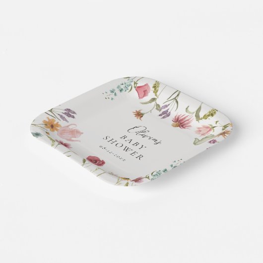 Thee Baby Shower Borden met Bloemen Papieren Bordje (Gebogen)