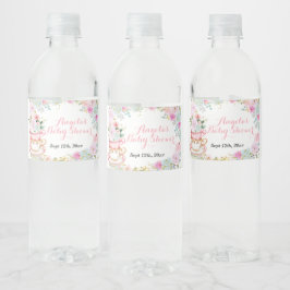 Thee Baby Shower Pastel Bloem Waterfles Label Etiket