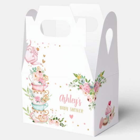 Thee Baby shower Roze Bloemenmeisje Baby is Brouwe Bedankdoosjes (Geopend)