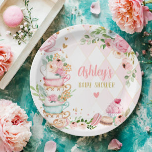 Thee Baby shower Roze Bloemenmeisje Baby is Brouwe Papieren Bordje