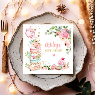 Thee Baby shower Roze Bloemenmeisje Baby is Brouwe Servet