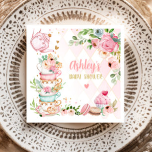 Thee Baby shower Roze Bloemenmeisje Baby is Brouwe Servet