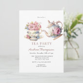  thee | Bloemen Tea Party Kaart (Staand voorkant)