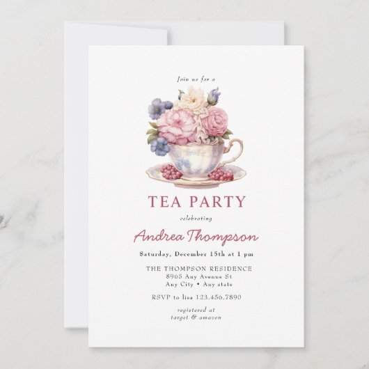  thee | Bloemen Tea Party Kaart (Voorkant)