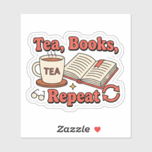 Thee, boeken, herhalen - gezellige boekenliefhebbe sticker