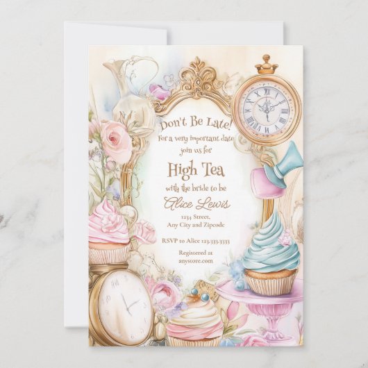 Thee Bruids douche uitnodiging, Alice bruids thee Kaart (Voorkant)