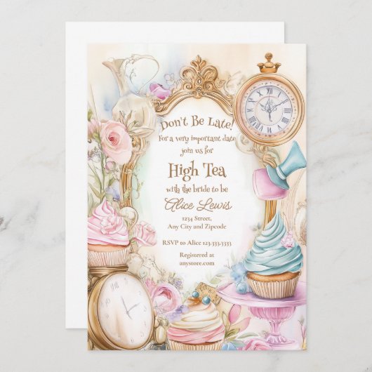 Thee Bruids douche uitnodiging, Alice bruids thee Kaart (Voorkant / Achterkant)