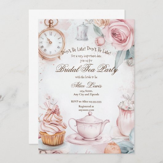 Thee Bruids douche uitnodiging, Alice bruids thee Kaart (Voorkant / Achterkant)