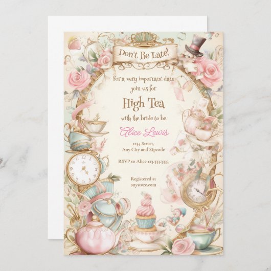 Thee Bruids douche uitnodiging, Alice bruids thee Kaart (Voorkant / Achterkant)