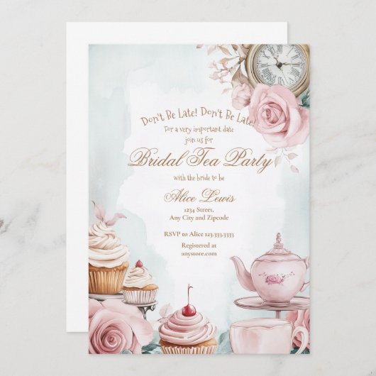 Thee Bruids douche uitnodiging, Alice bruids thee Kaart (Voorkant / Achterkant)