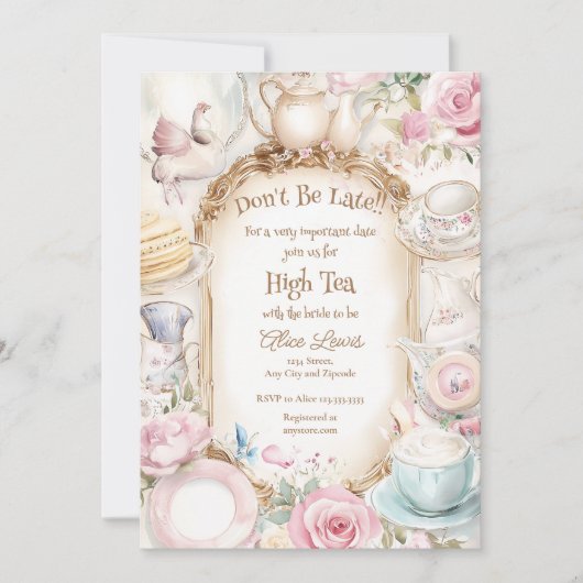 Thee Bruids douche uitnodiging, Alice bruids thee Kaart (Voorkant)
