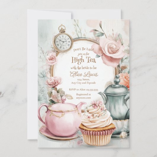 Thee Bruids douche uitnodiging, Alice bruids thee Kaart (Voorkant)
