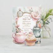 Thee Bruids douche uitnodiging, Alice bruids thee Kaart (Staand voorkant)