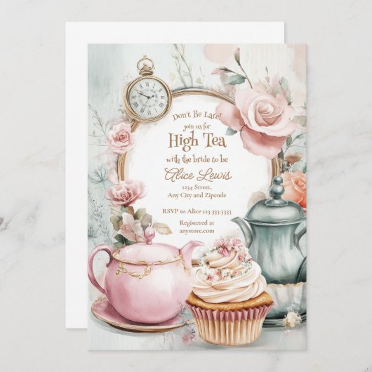 Thee Bruids douche uitnodiging, Alice bruids thee Kaart (Voorkant / Achterkant)