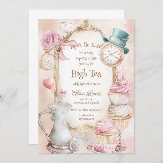 Thee Bruids douche uitnodiging, Alice bruids thee Kaart (Voorkant / Achterkant)
