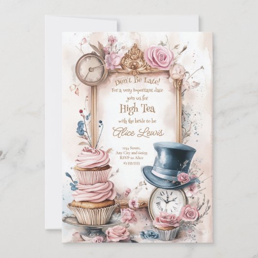 Thee Bruids douche uitnodiging, Alice bruids thee Kaart (Voorkant)
