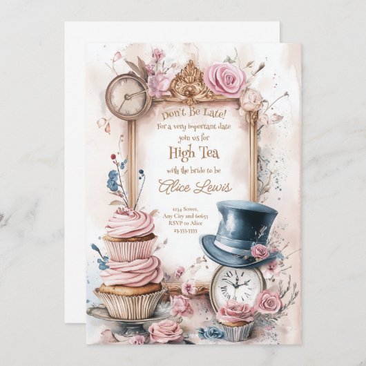 Thee Bruids douche uitnodiging, Alice bruids thee Kaart (Voorkant / Achterkant)