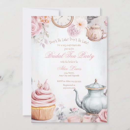 Thee Bruids douche uitnodiging, Alice bruids thee Kaart (Voorkant)