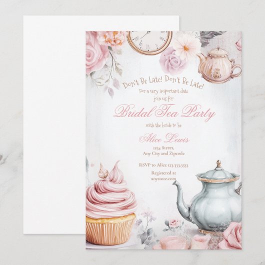 Thee Bruids douche uitnodiging, Alice bruids thee Kaart (Voorkant / Achterkant)