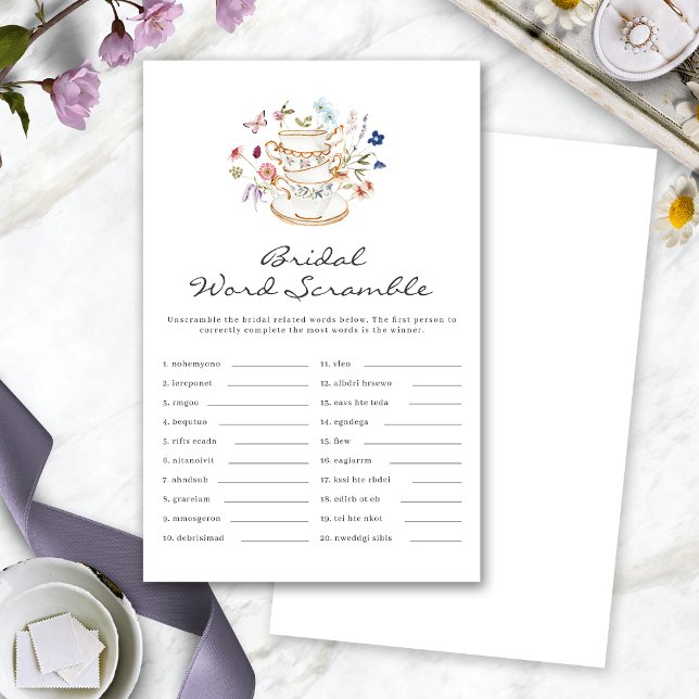Thee Bruids Woord Ontwarspel Game (Tea Cup Bridal Shower Word Scramble Game by Painted Paperie
)