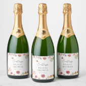 Thee Bruiloft Champagne Etiket met Bloemen (Flessen)
