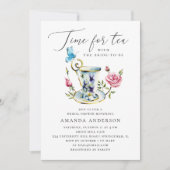 Thee Bruiloft met Vlinder & Roze Roos Kaart (Voorkant)