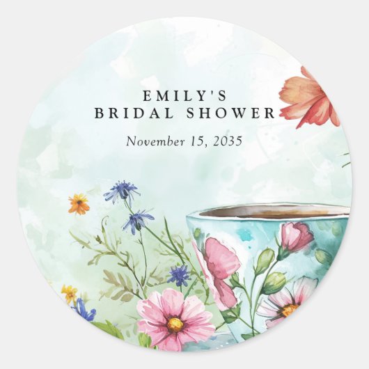 Thee Bruiloftsfeest met bloemen Ronde Sticker (Voorkant)