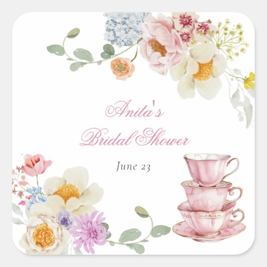 Thee Bruiloftsfeest Wilde Bloemen Vierkante Sticker (Voorkant)