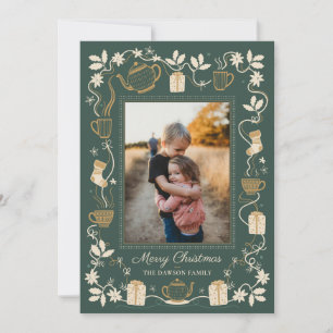 Thee, Cadeaus & Hulst Knus Kerstmis Familie Foto Feestdagenkaart